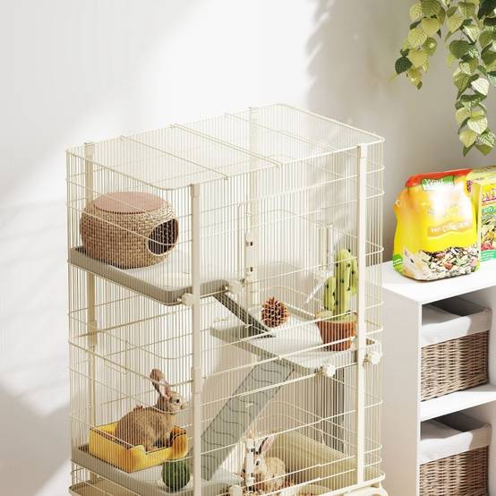 PANGIVO - Cage petits animaux 4 niveaux intérieur 69 x 44 x 120 cm acier beige - PANGIVO - Image 8
