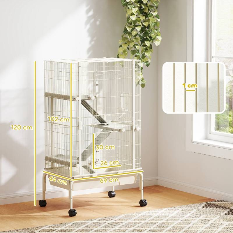 PANGIVO - Cage petits animaux 4 niveaux intérieur 69 x 44 x 120 cm acier beige - PANGIVO - Image 3