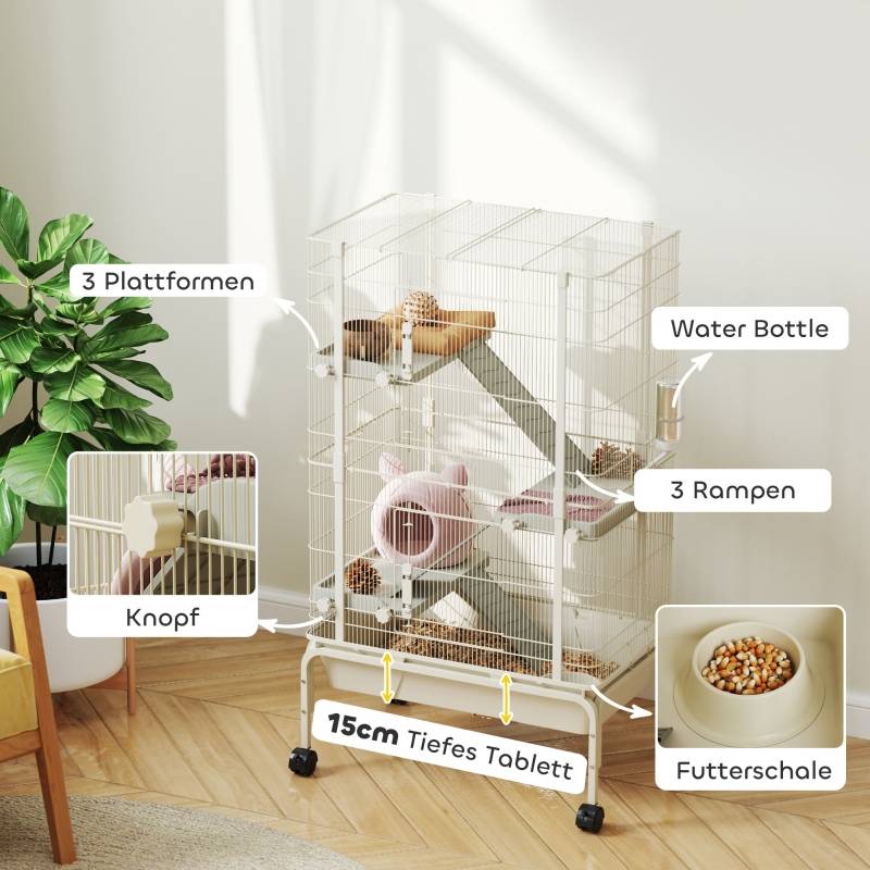 PANGIVO - Cage petits animaux 4 niveaux intérieur 69 x 44 x 120 cm acier beige - PANGIVO - Image 5