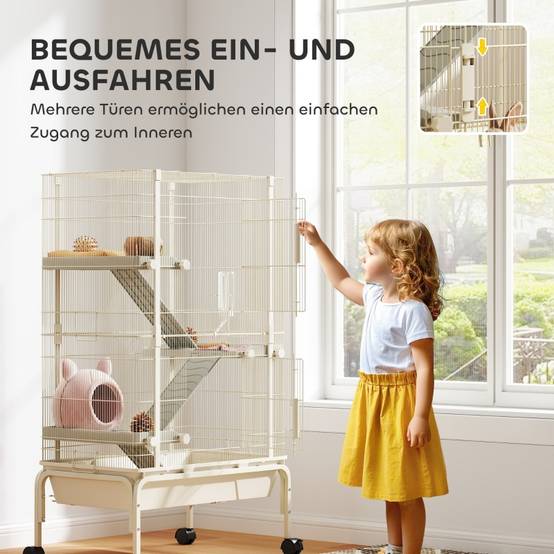 PANGIVO - Cage petits animaux 4 niveaux intérieur 69 x 44 x 120 cm acier beige - PANGIVO - Image 6