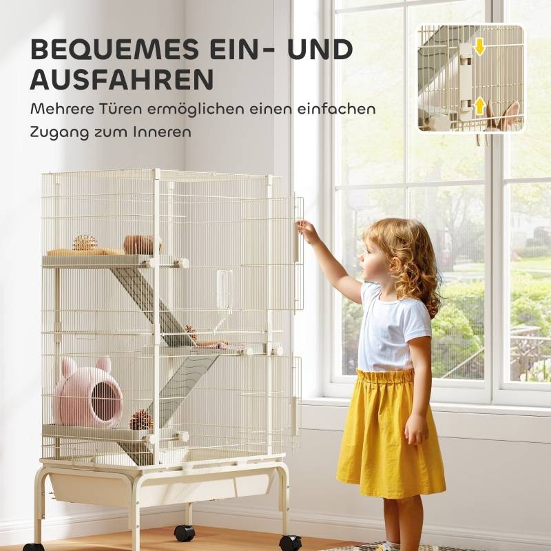 PANGIVO - Cage petits animaux 4 niveaux intérieur 69 x 44 x 120 cm acier beige - PANGIVO - Image 6
