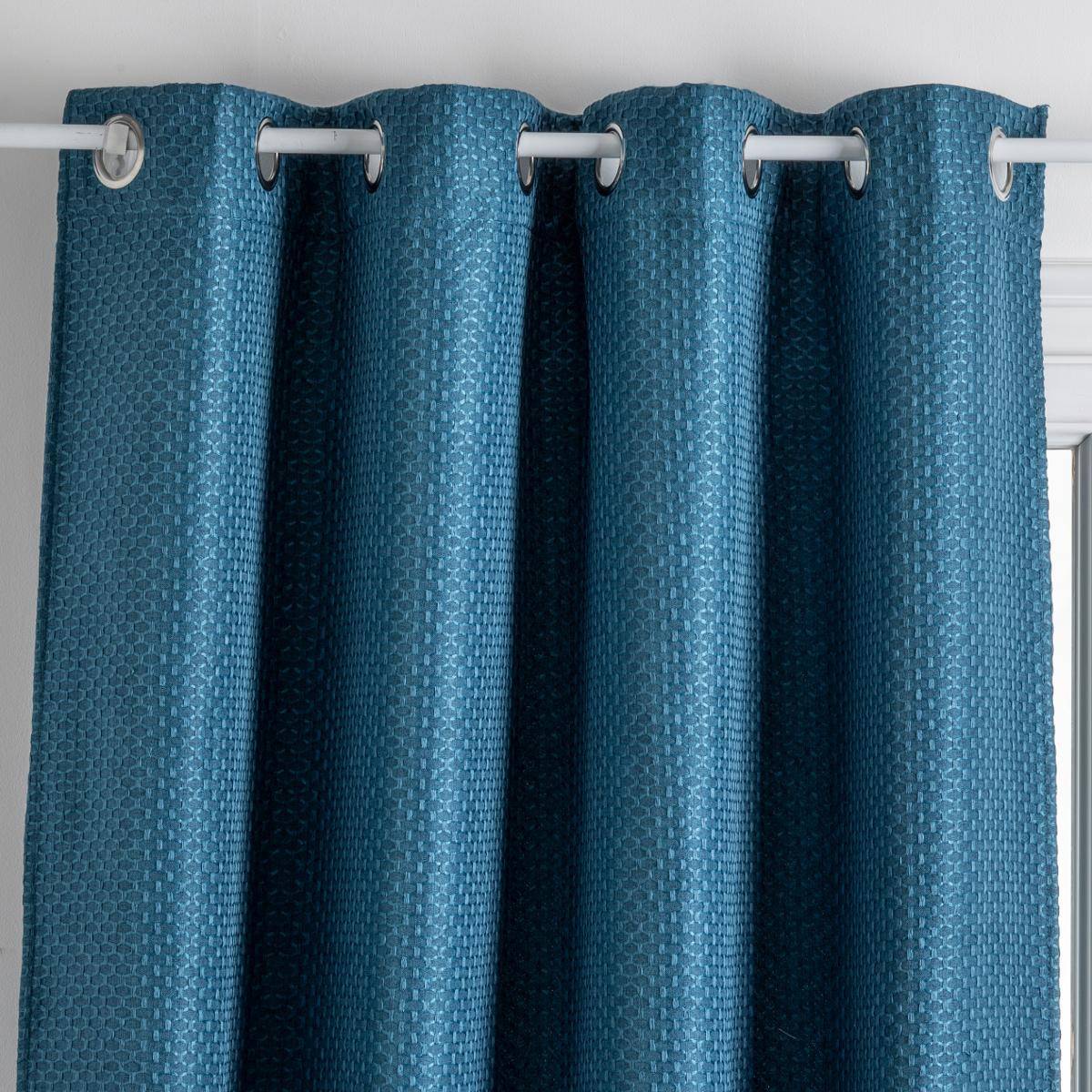 Atmosphera - Lot de 2 Rideaux à  œillets Occultant Jacquard Bleu Canard 140 x 260 cm - Imagen 2