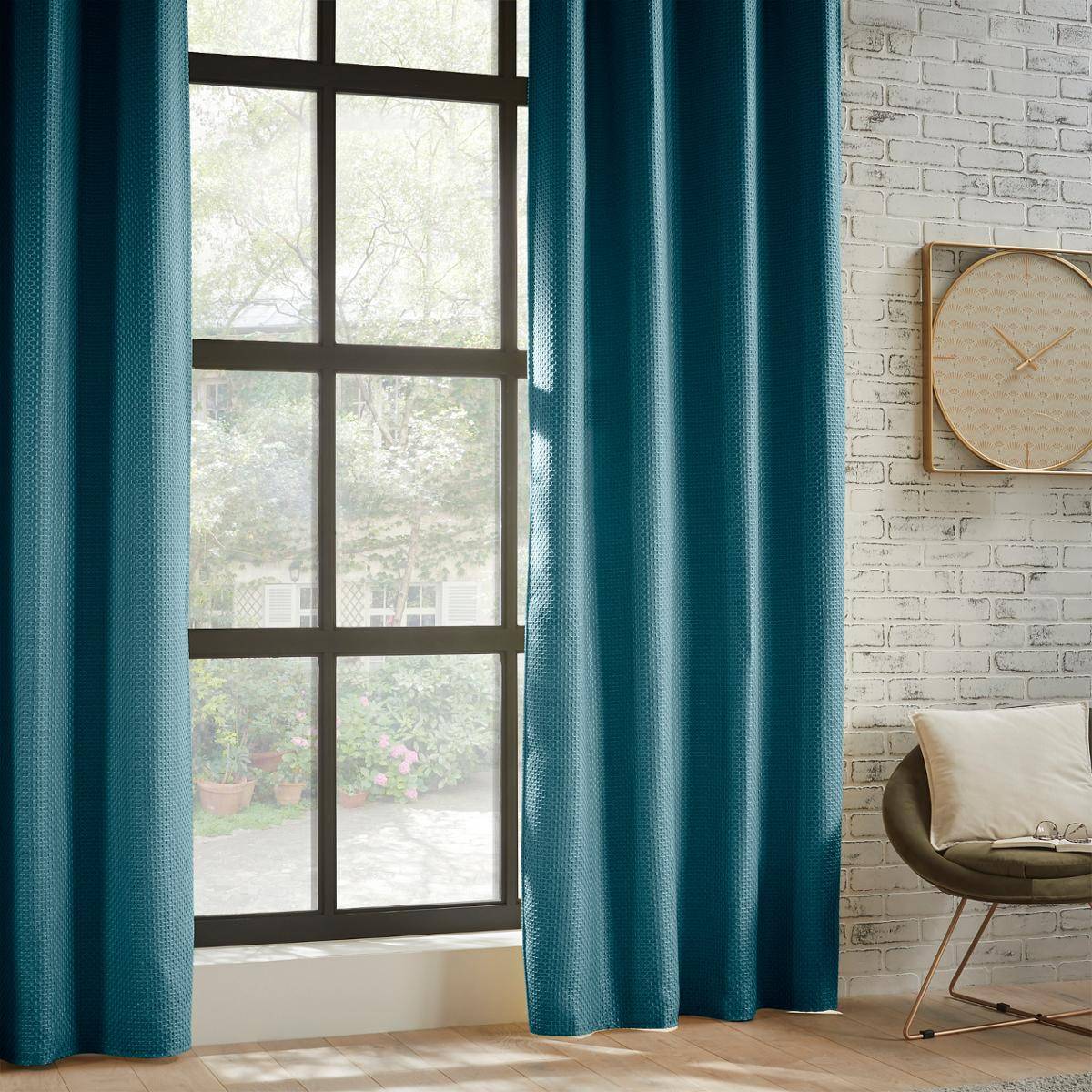 Atmosphera - Lot de 2 Rideaux à  œillets Occultant Jacquard Bleu Canard 140 x 260 cm - Imagen 3
