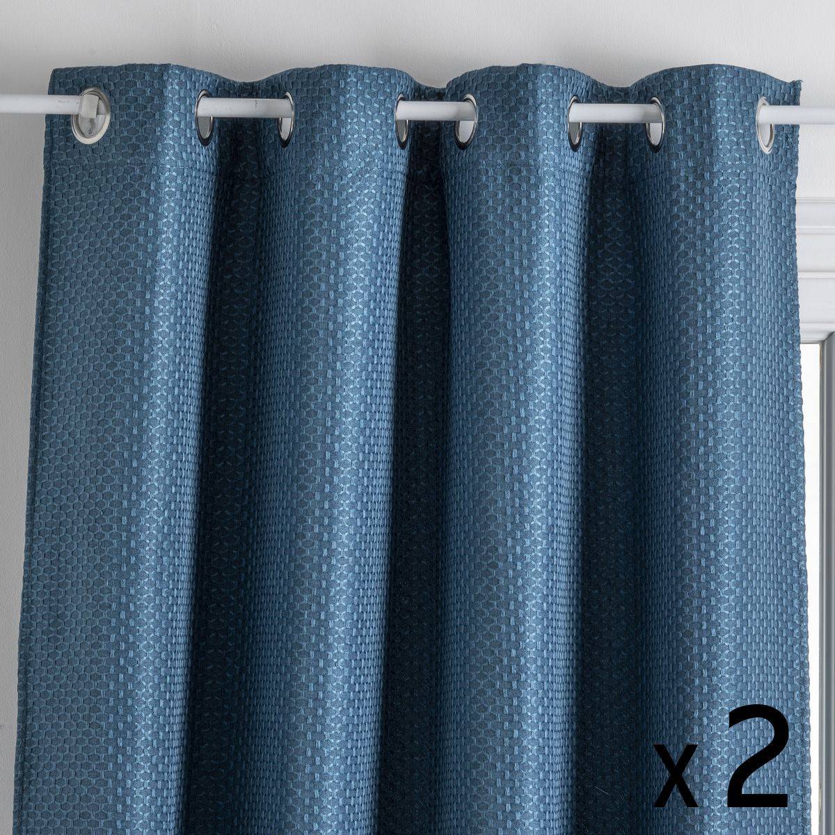 Atmosphera - Lot de 2 Rideaux à  œillets Occultant Jacquard Bleu Canard 140 x 260 cm - Imagen 1