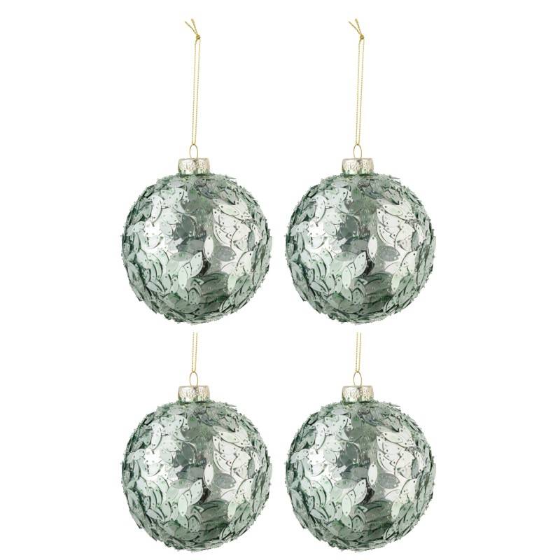 J-Line - Boite de 4 boules de Noël en verre vert menthe 10.5x10.5x12 cm - J-Line - Image 1