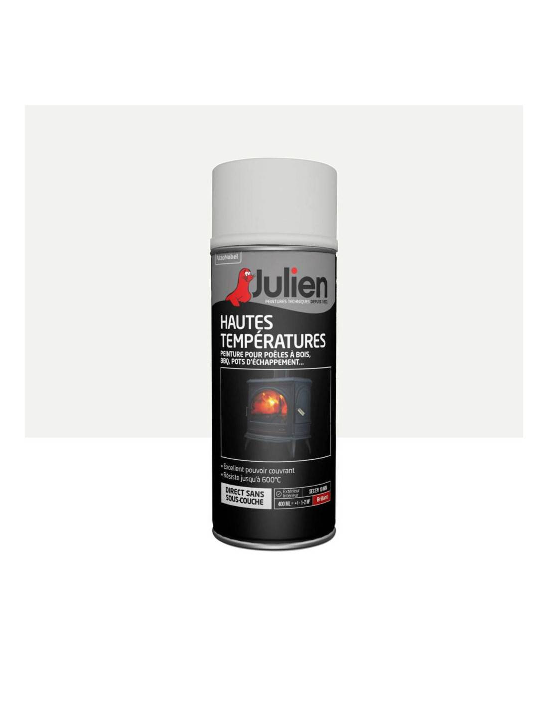 Julien - Peinture Aérosol Hautes Températures (jusqu'à 600°c) - Brillant Blanc - 400 Ml - Julien