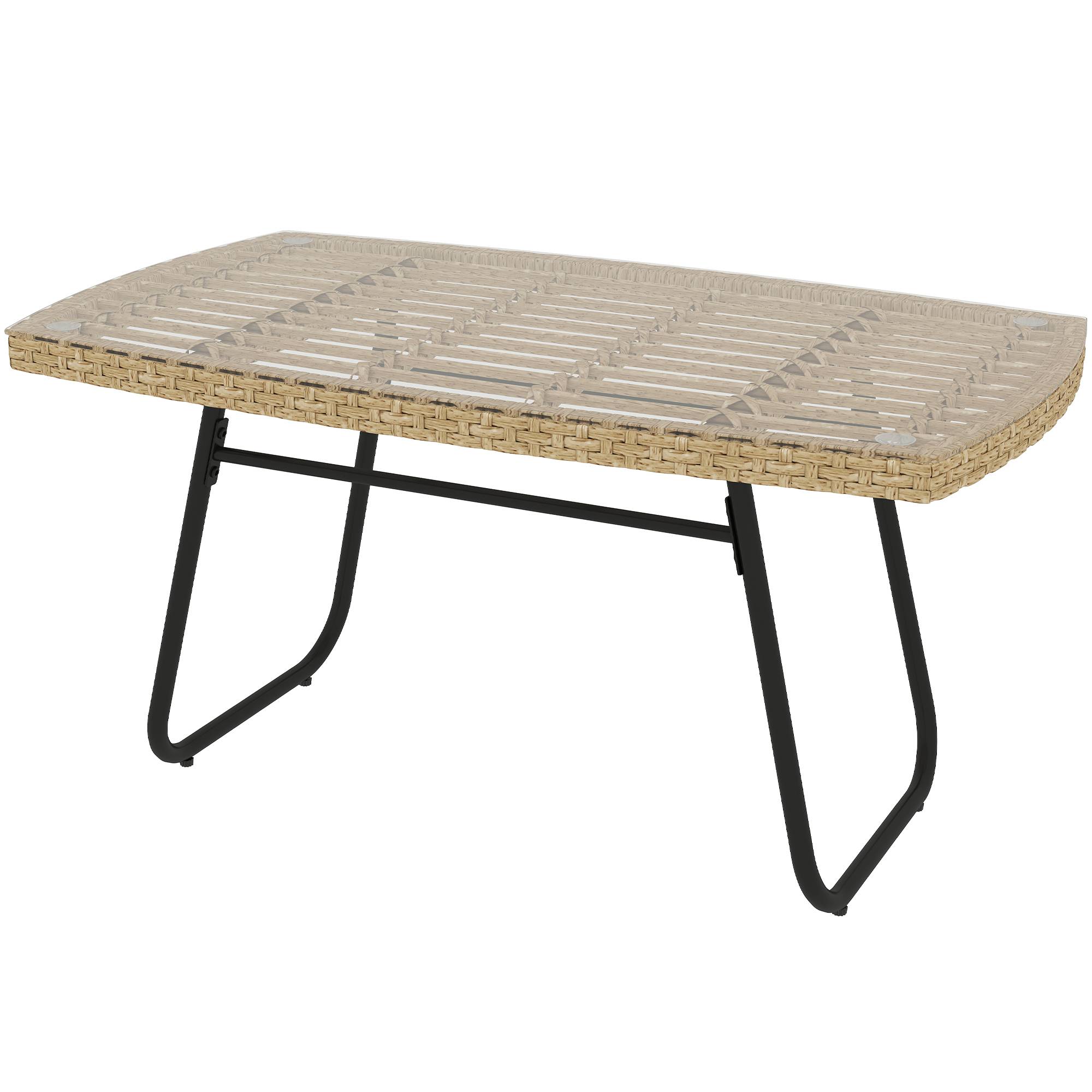 Table basse de jardin résine tressée naturel 90 x 50 x 45 cm - PANGIVO - Image 2