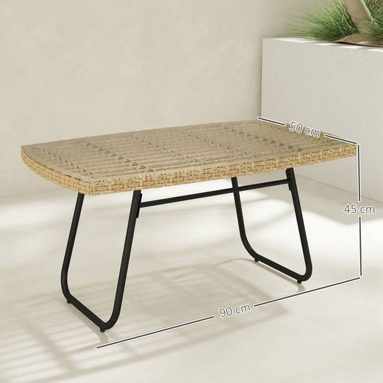 Table basse de jardin résine tressée naturel 90 x 50 x 45 cm - PANGIVO - Image 5