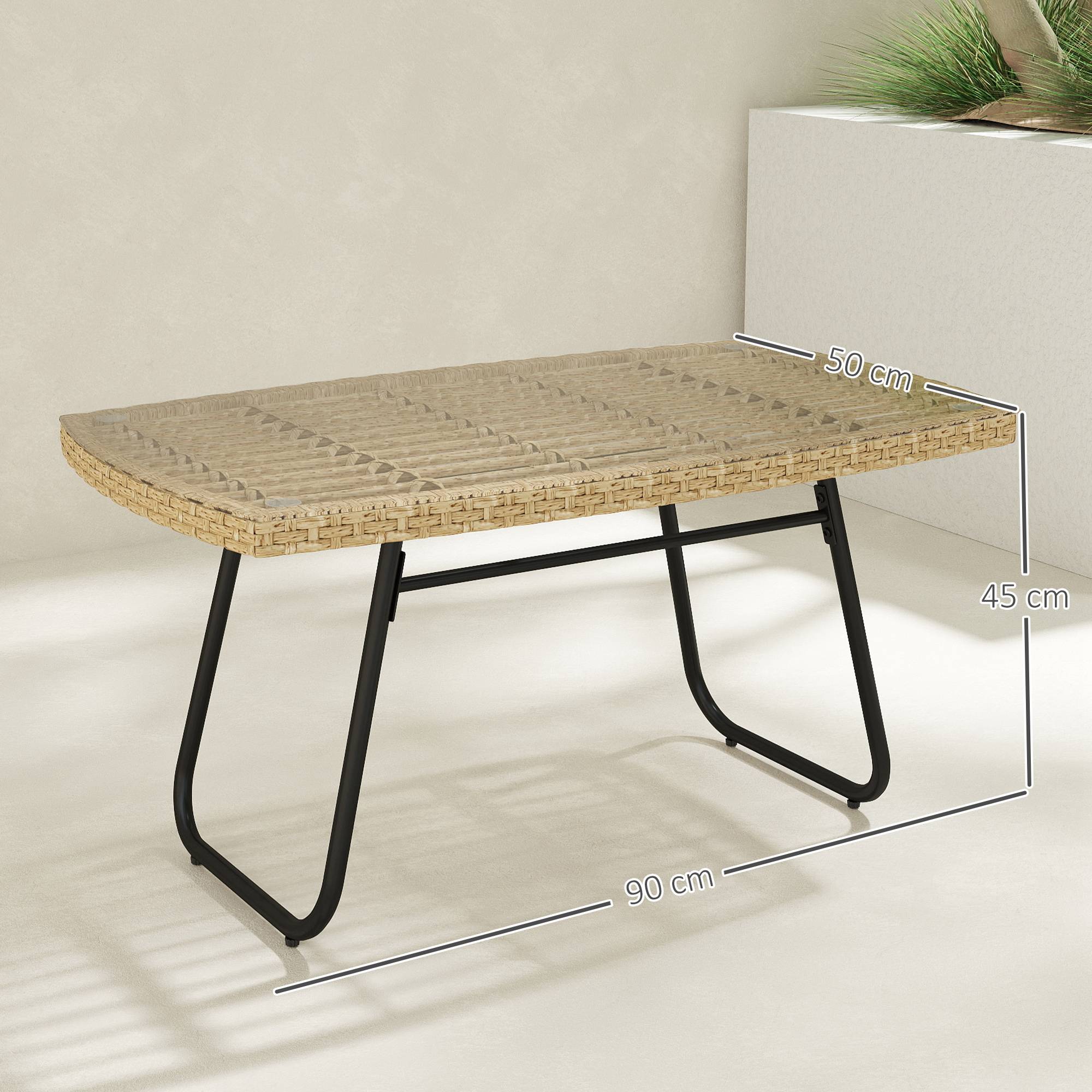 Table basse de jardin résine tressée naturel 90 x 50 x 45 cm - PANGIVO - Image 5