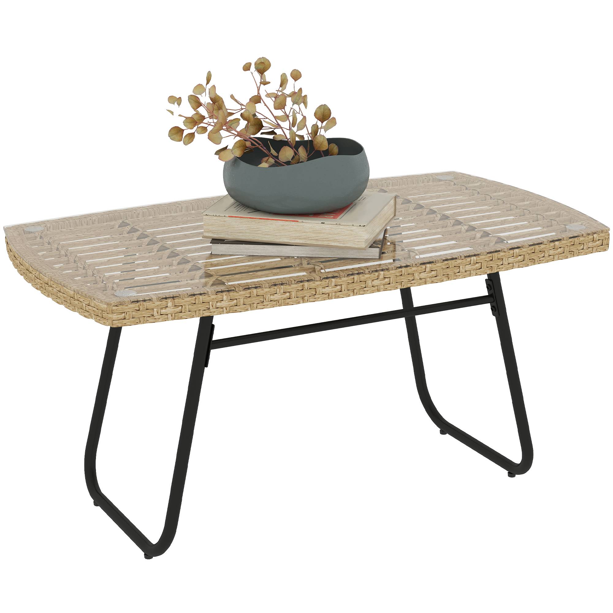 Table basse de jardin résine tressée naturel 90 x 50 x 45 cm - PANGIVO - Image 1