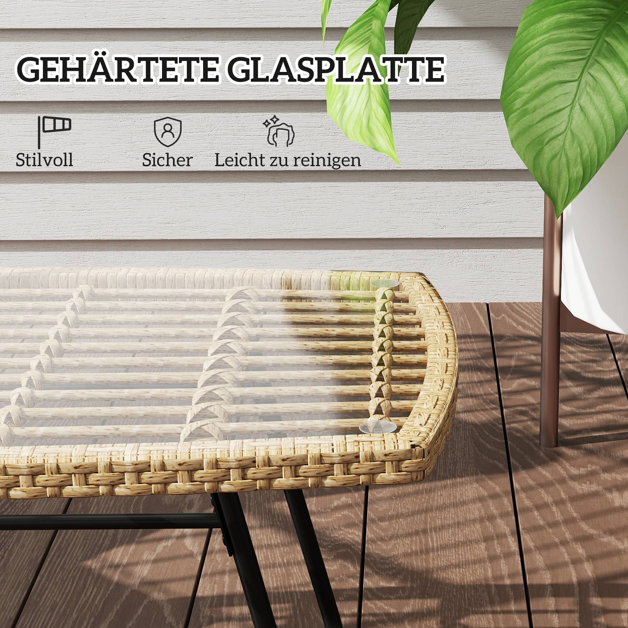Table basse de jardin résine tressée naturel 90 x 50 x 45 cm - PANGIVO - Image 8