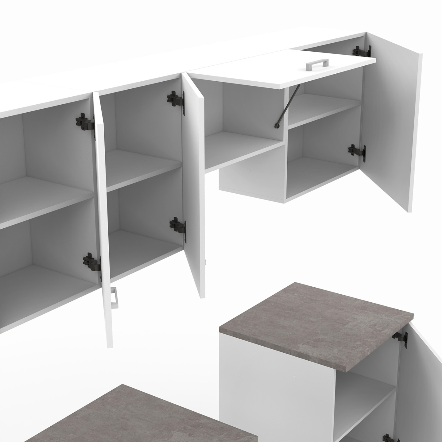 Cuisine complète 240 cm SUBTIL avec plan de travail 7 éléments blanc et plateaux effet béton - Image 6