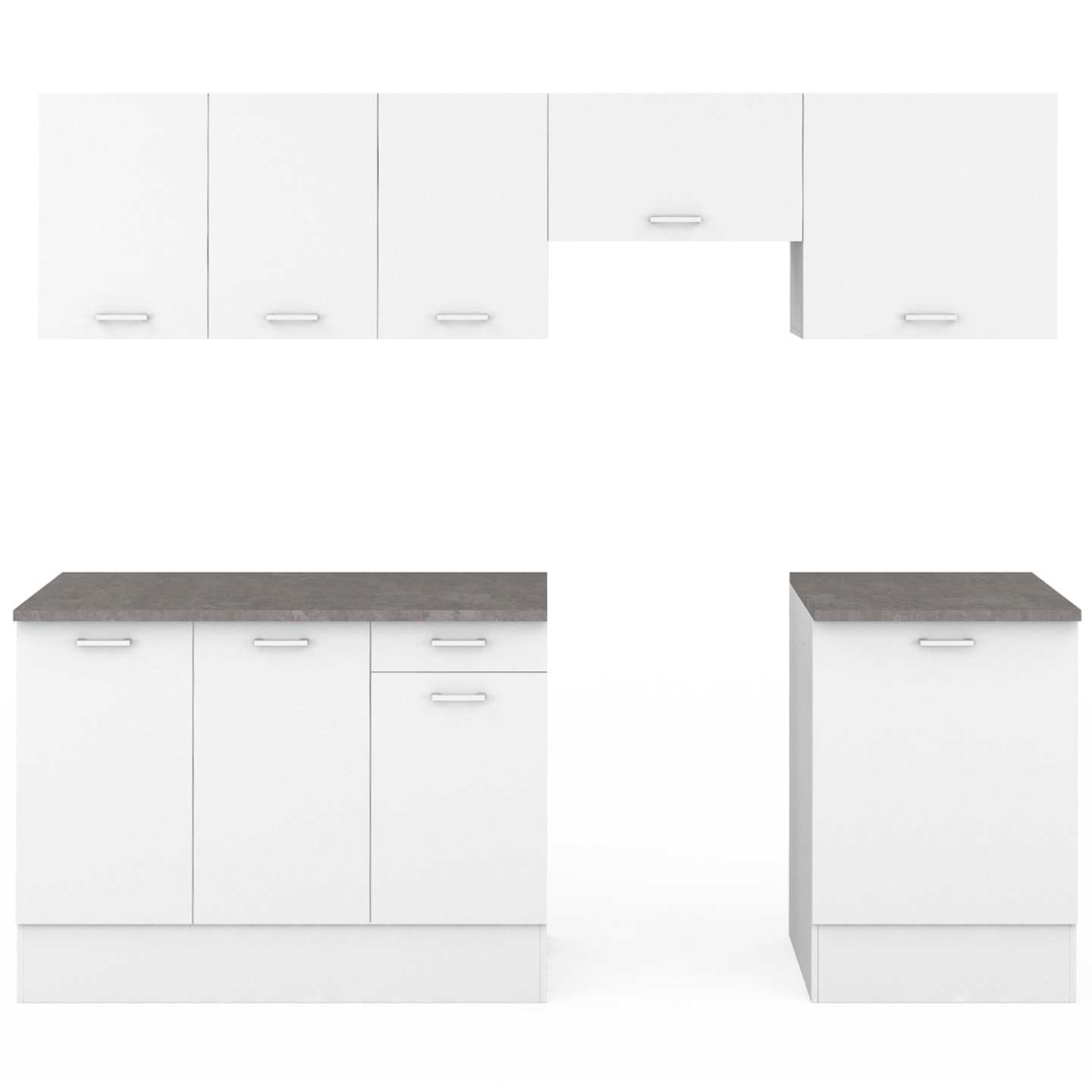 Cuisine complète 240 cm SUBTIL avec plan de travail 7 éléments blanc et plateaux effet béton - Image 3