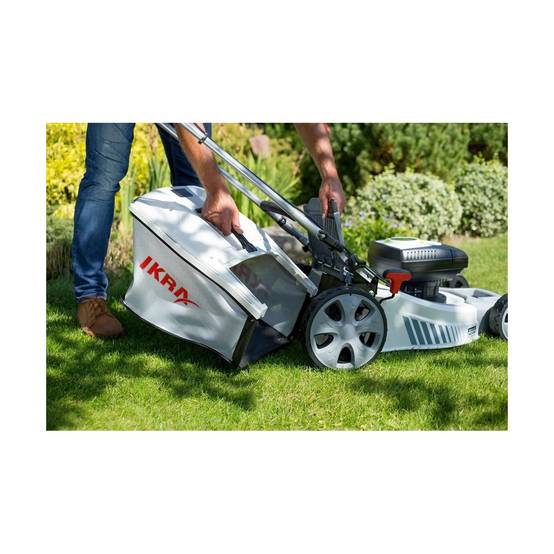 Tondeuse à gazon 43cm sans fil 2 Batteries Lithium 40V - 2,5Ah + Chargeur, Hauteur 25 à 75cm Mulching Bac 50L 600 m² IKRA - Image 10