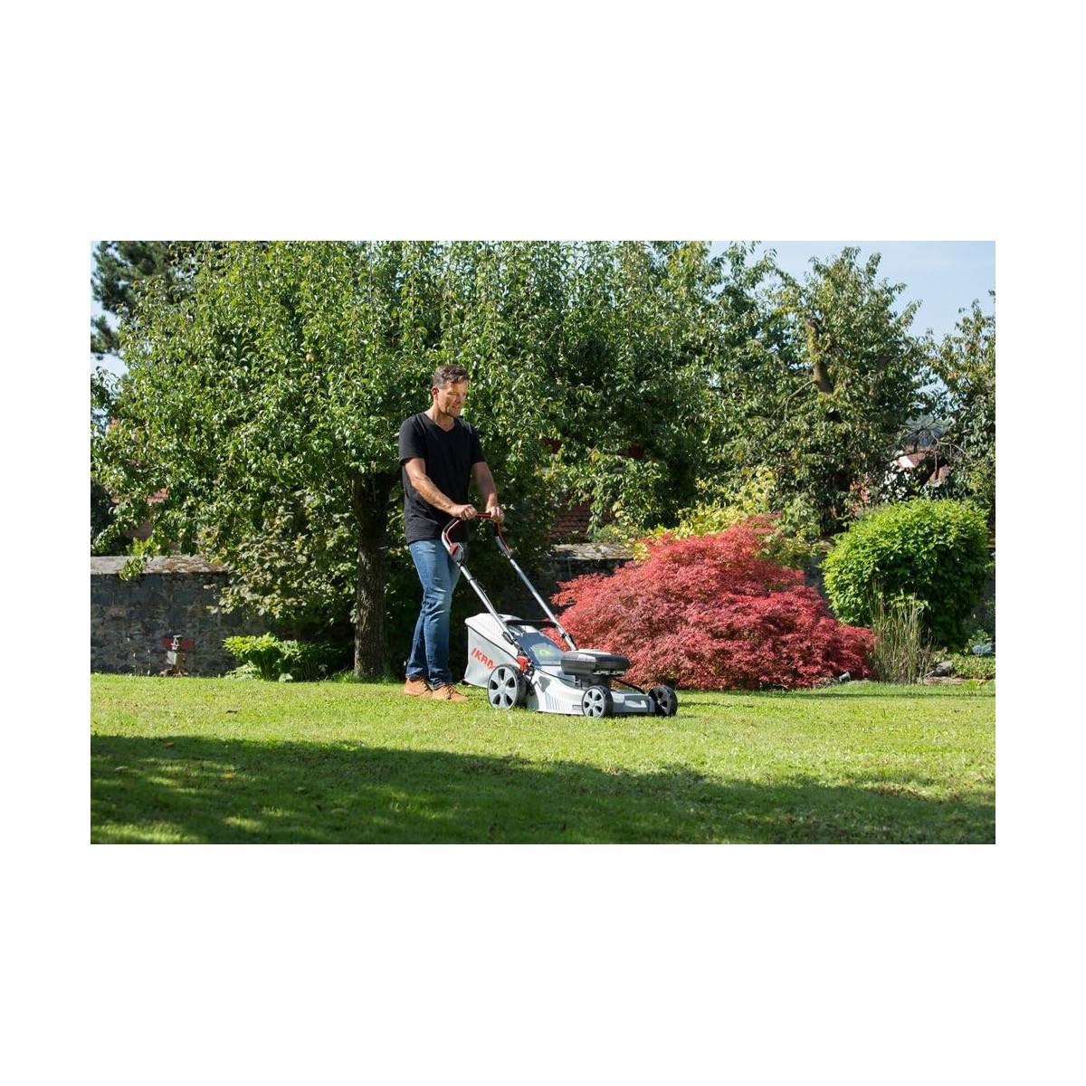 Tondeuse à gazon 43cm sans fil 2 Batteries Lithium 40V - 2,5Ah + Chargeur, Hauteur 25 à 75cm Mulching Bac 50L 600 m² IKRA - Image 8