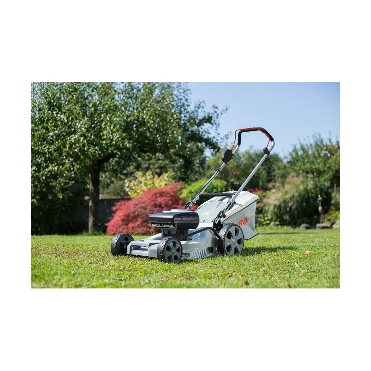 Tondeuse à gazon 43cm sans fil 2 Batteries Lithium 40V - 2,5Ah + Chargeur, Hauteur 25 à 75cm Mulching Bac 50L 600 m² IKRA - Image 9