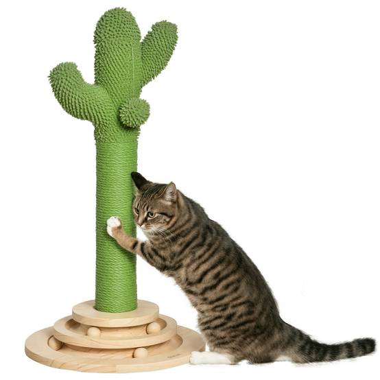 Petit arbre chat griffoir cactus sisal intérieur base pin jouets 32x32x60 cm vert - ComfortXL Outdoor Living - Image 1