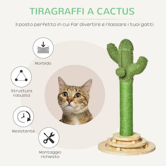 Petit arbre chat griffoir cactus sisal intérieur base pin jouets 32x32x60 cm vert - ComfortXL Outdoor Living - Image 6