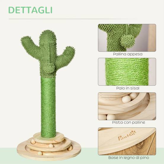 Petit arbre chat griffoir cactus sisal intérieur base pin jouets 32x32x60 cm vert - ComfortXL Outdoor Living - Image 7