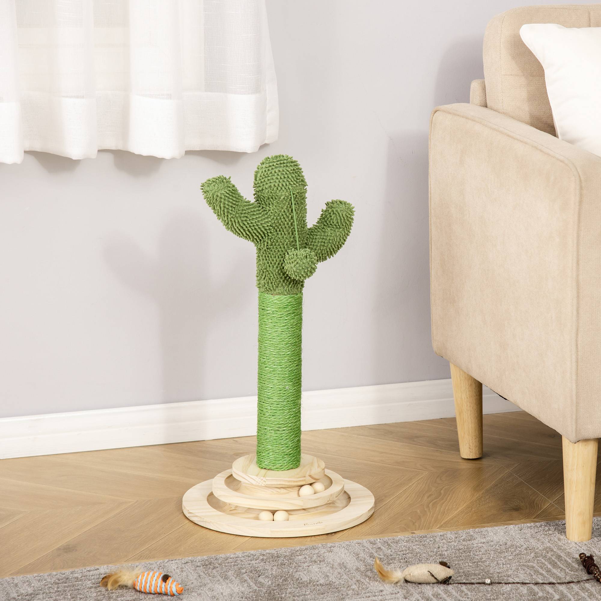 Petit arbre chat griffoir cactus sisal intérieur base pin jouets 32x32x60 cm vert - ComfortXL Outdoor Living - Image 4