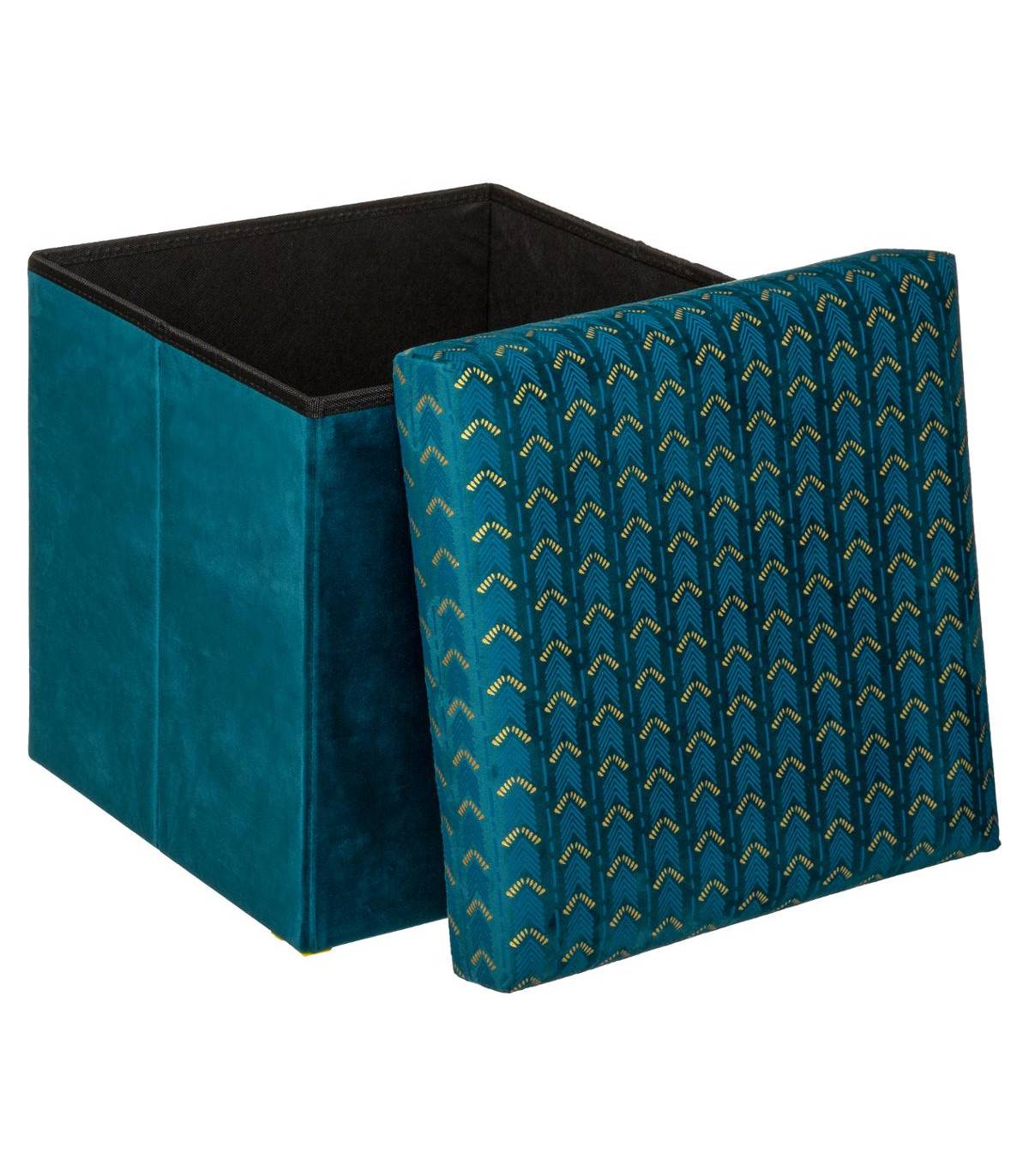 2 en 1 Pouf et Coffre de rangement en Velours Bleu canard 38 x 38 cm - Imagen 2