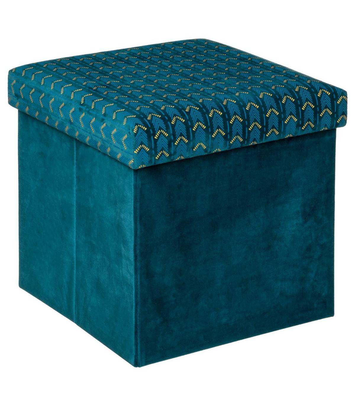 2 en 1 Pouf et Coffre de rangement en Velours Bleu canard 38 x 38 cm - Imagen 1