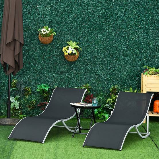Ensemble de 2 chaises longues pliantes de jardin en aluminium et textilène, 61 x 165 x 63 cm, noir - Image 4