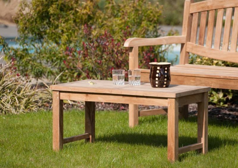 Macabane - FUN - Table basse de jardin rectangulaire 90x45cm en bois Teck - Imagen 2