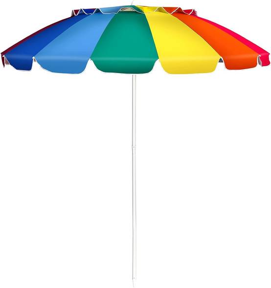 Parasol de plage inclinable 2,45m protection upf50+ baleines en fibre de verre avec sac pied amovible, Multicolore - Image 1