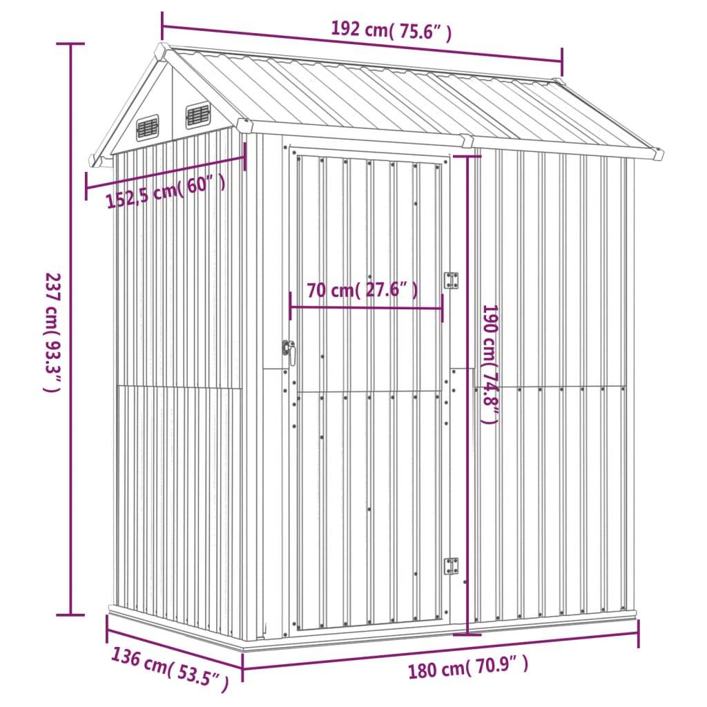 Helloshop26 - Abri de jardin cabane cabanon maison de stockage remise extérieur hangar outils robuste clair 192 x 152,5 x 237 cm acier galvanisé gris - Imagen 7