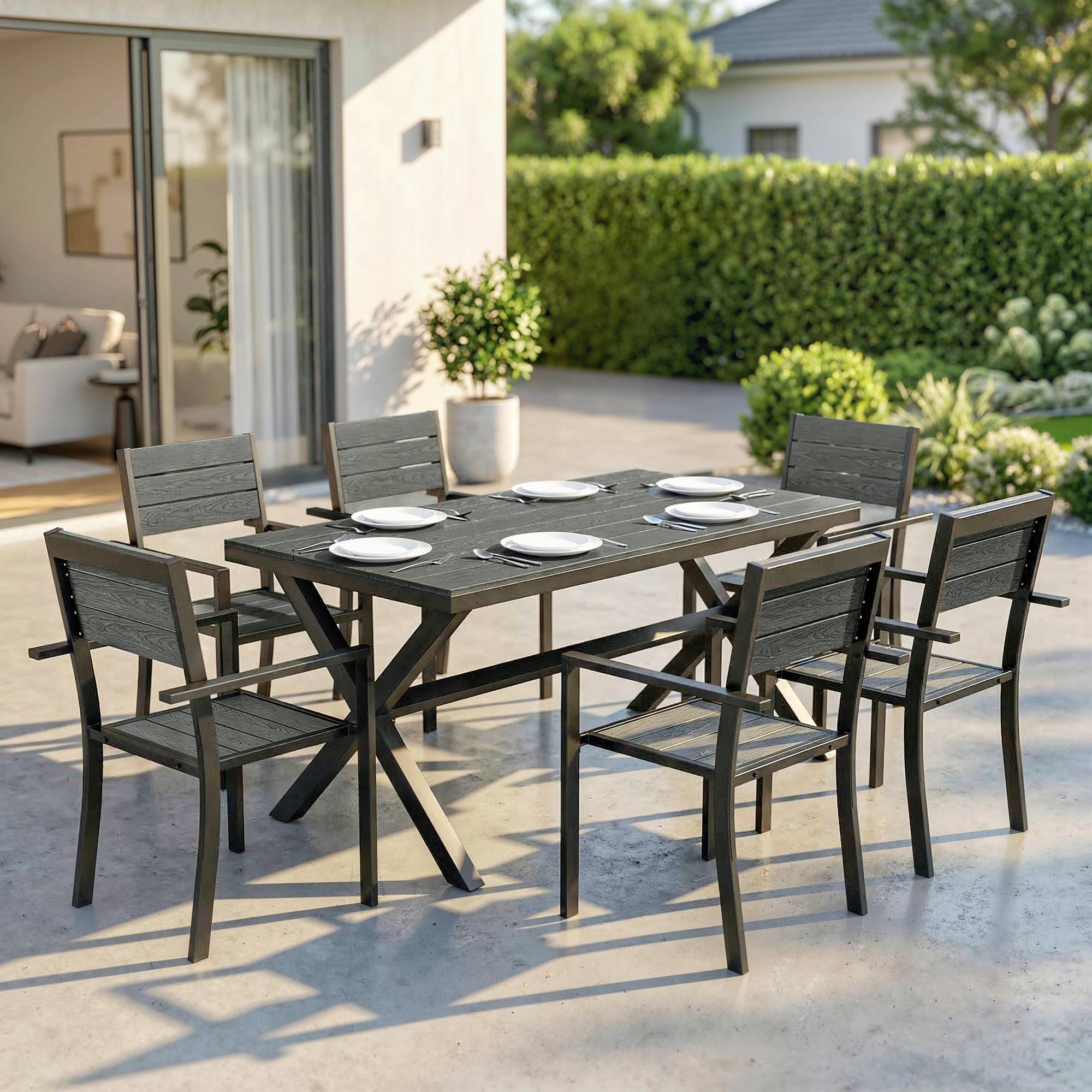 Ensemble repas de jardin aluminium gris 160 x 86 x 72 cm - PANGIVO - Image 3
