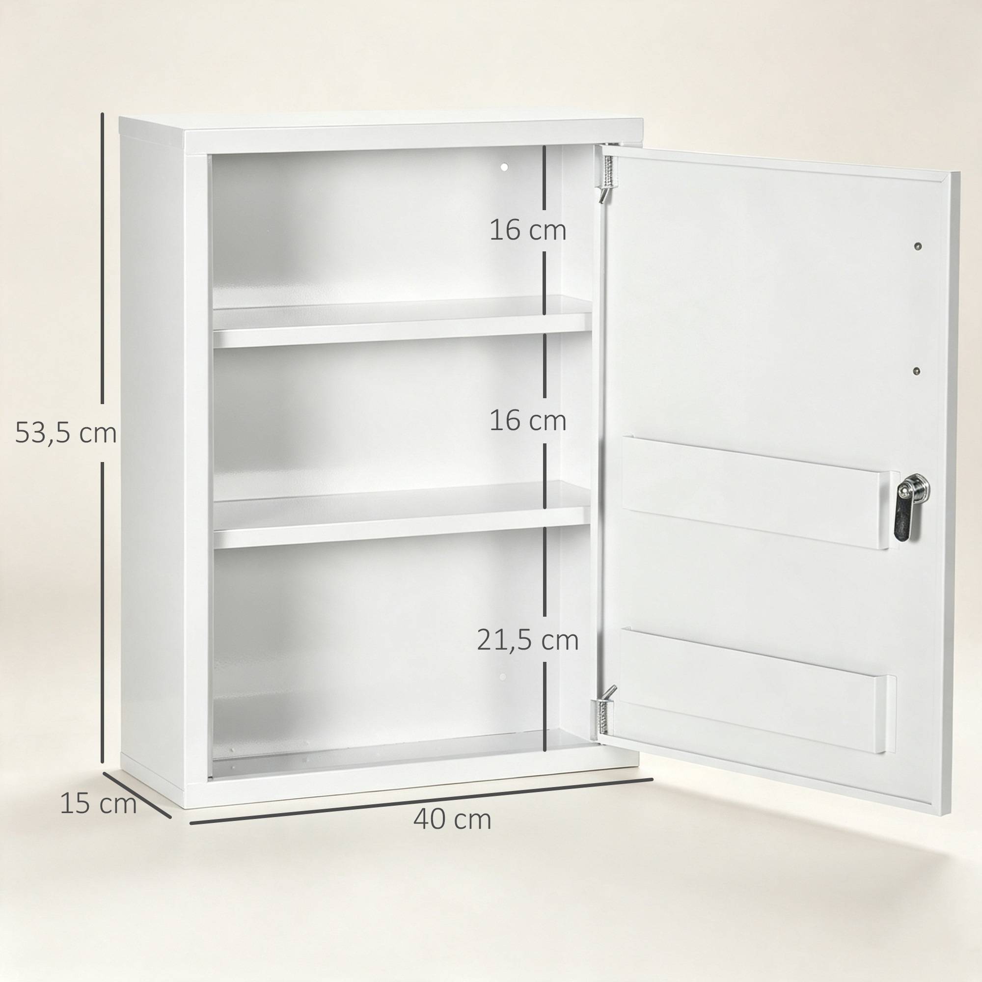 Sans Marque - Armoire pharmacie 2 étagères 3 niveaux porte verrouillable 2 clés 40x15x53,5 cm blanc - Image 5