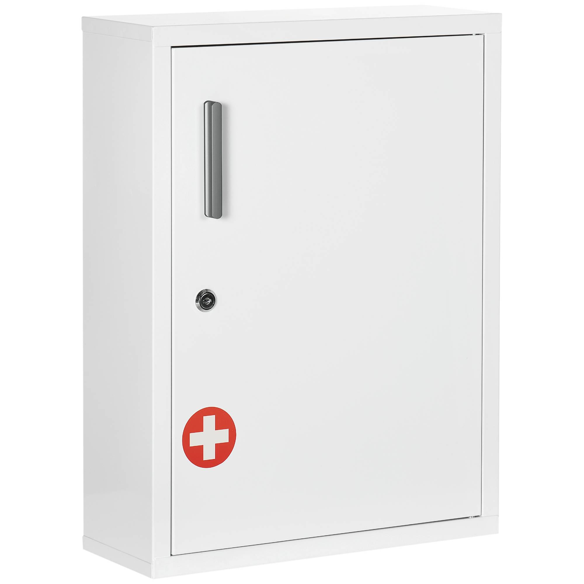 Sans Marque - Armoire pharmacie 2 étagères 3 niveaux porte verrouillable 2 clés 40x15x53,5 cm blanc - Image 2