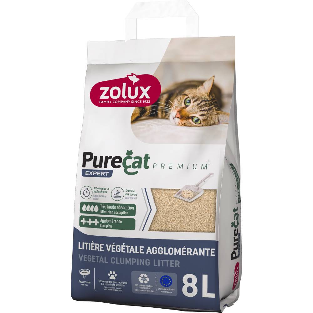 Zolux - Litière végétale agglomérante premium 8 litres pour chat