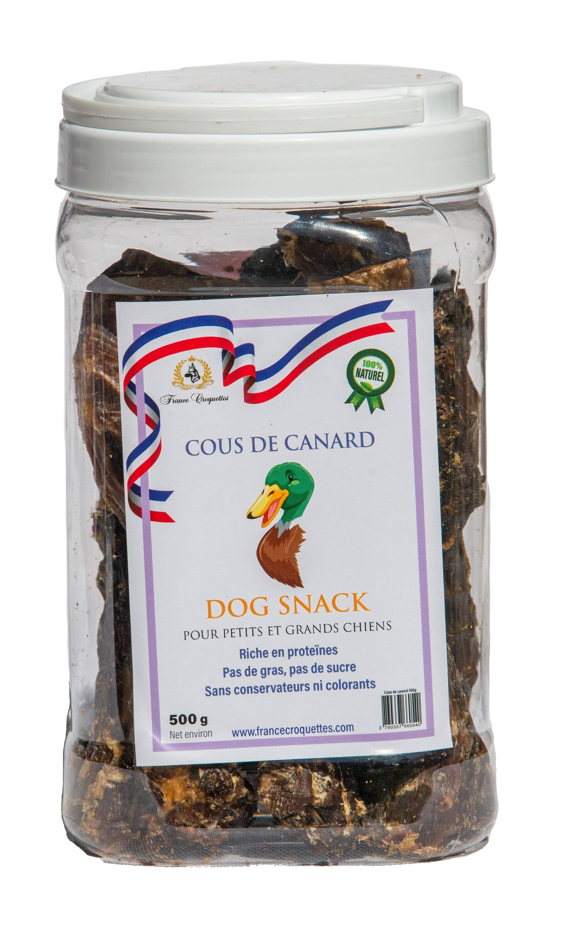 cous de canard friandise pour chien - 500gr - france croquettes