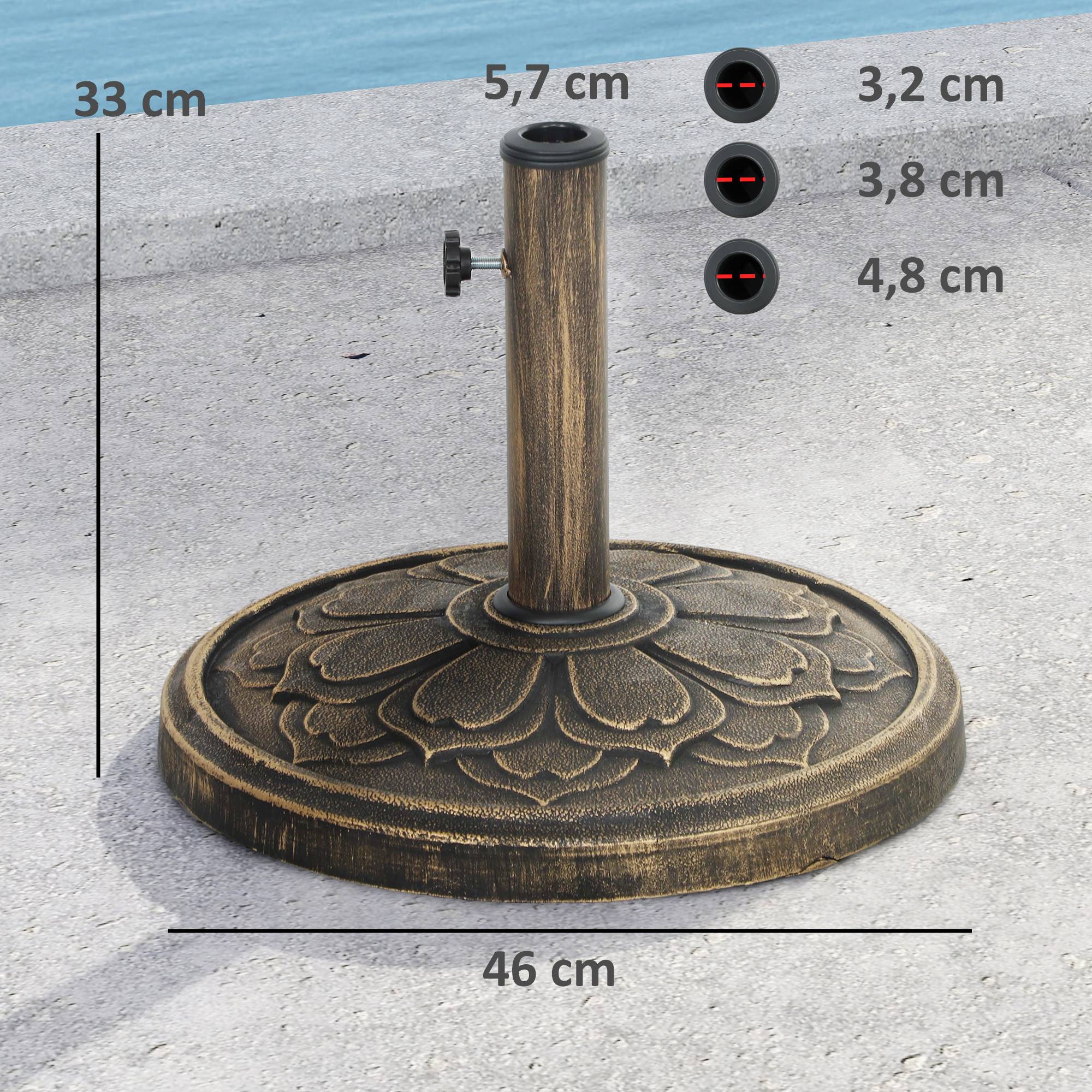 Base parasol design retro fleur de lotus 12 kg, jardin patio terrasse Ø46x33 cm, bronze - Image 5