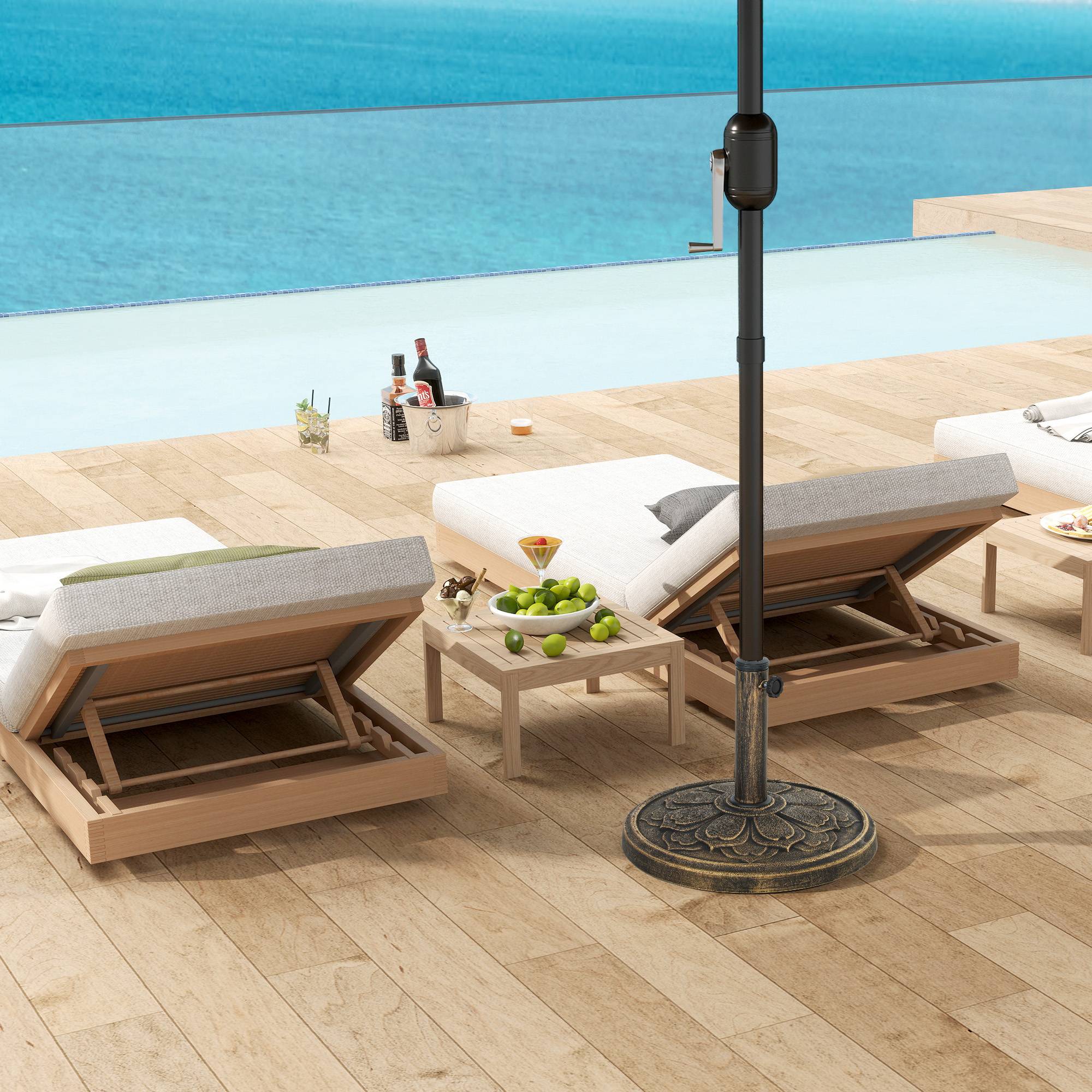 Base parasol design retro fleur de lotus 12 kg, jardin patio terrasse Ø46x33 cm, bronze - Image 9