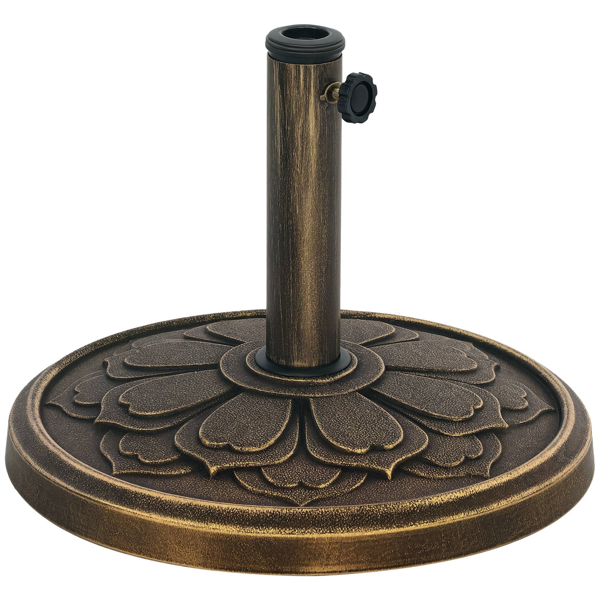 Base parasol design retro fleur de lotus 12 kg, jardin patio terrasse Ø46x33 cm, bronze - Image 1