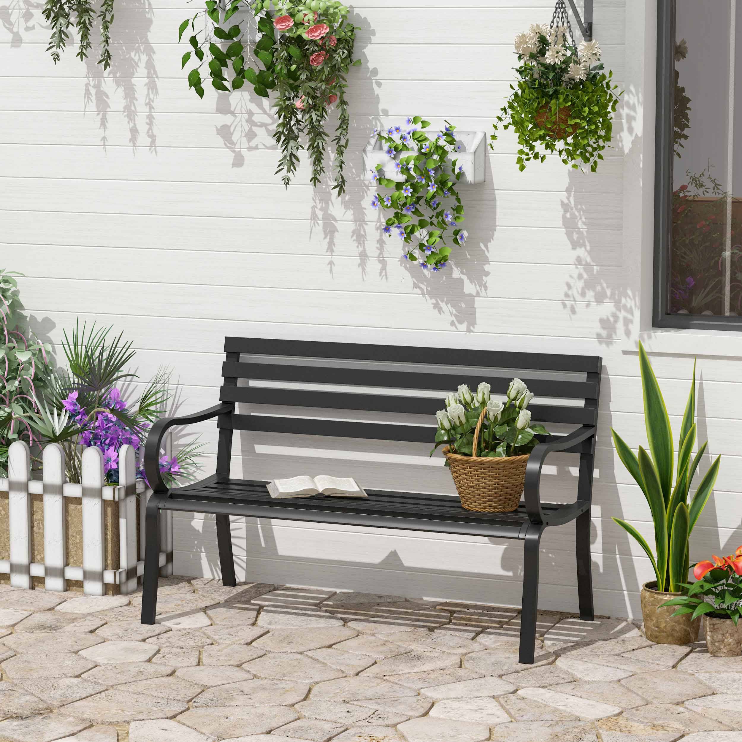 Banc de jardin deux places en métal noir imperméable, dimensions : 127 x 62 x 82 cm - Charge maximale : 240 kg - Image 4
