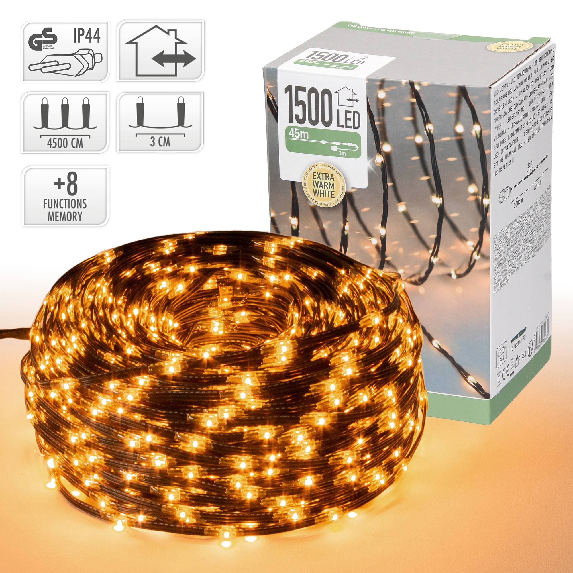 Ecd-Germany - Guirlande lumineuse 1500 LED blanc chaud décoration Noël intérieur/extérieur 45m - Imagen 2