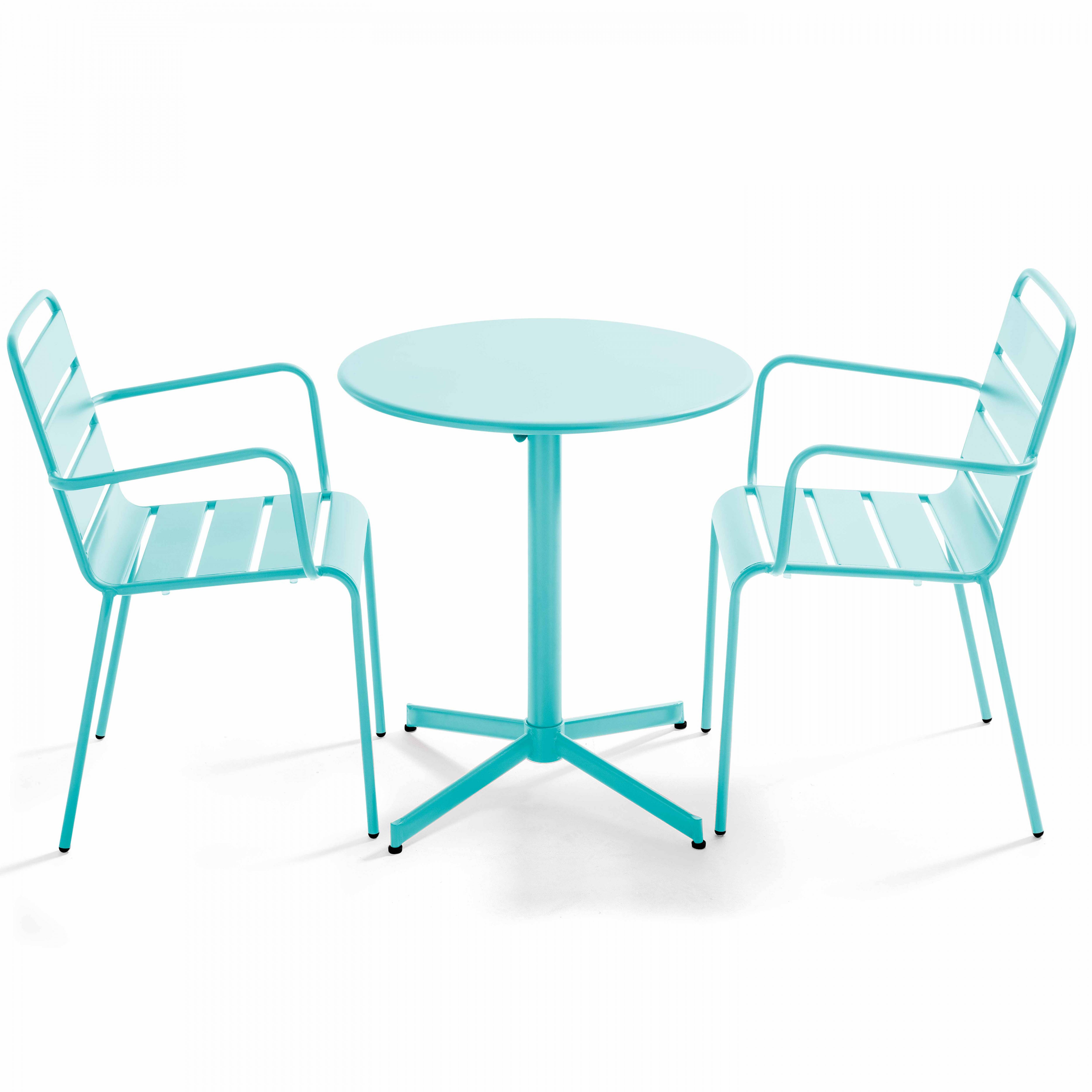 Oviala - Ensemble table de jardin et 2 fauteuils métal turquoise Palavas - Oviala - Imagen 1