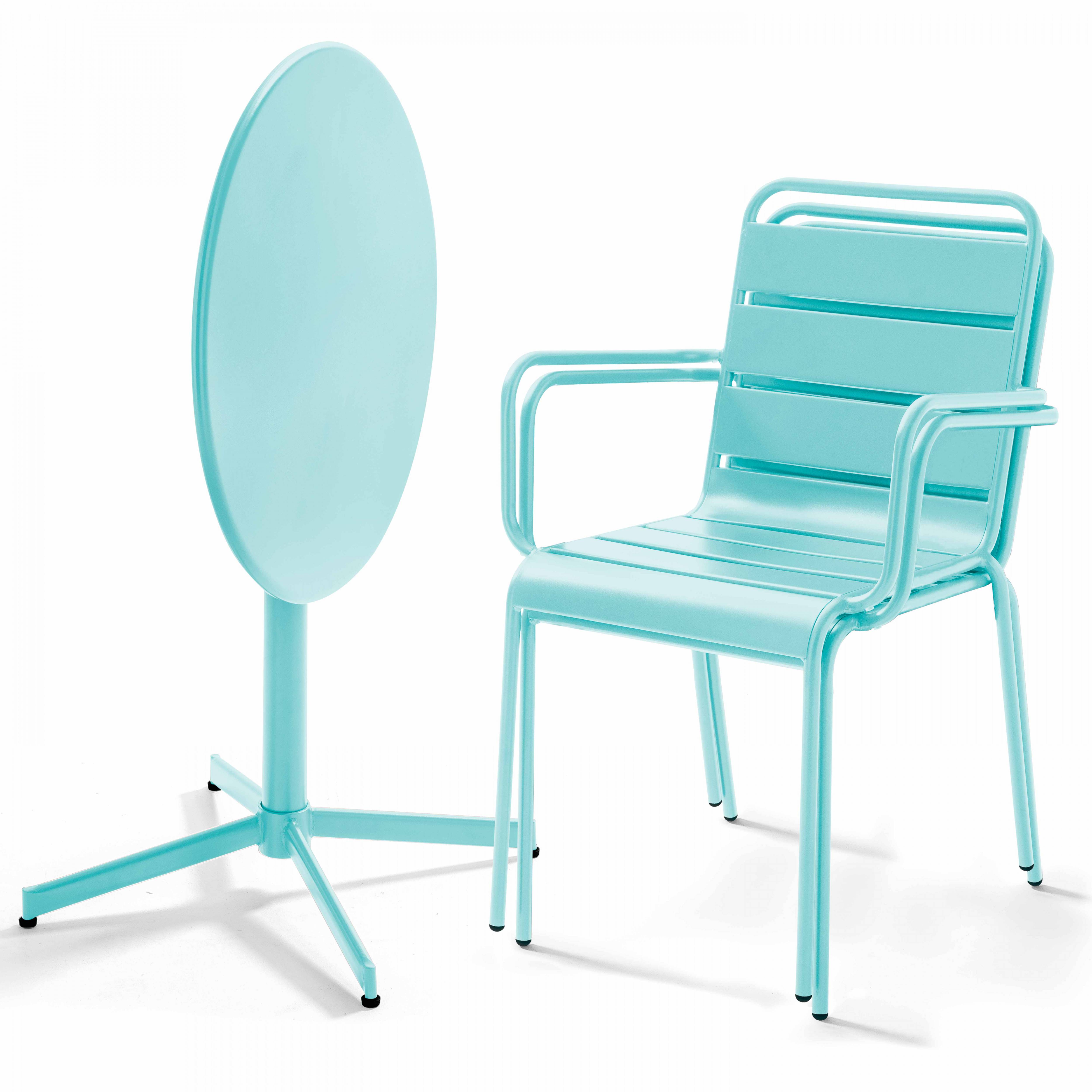 Oviala - Ensemble table de jardin et 2 fauteuils métal turquoise Palavas - Oviala - Imagen 2