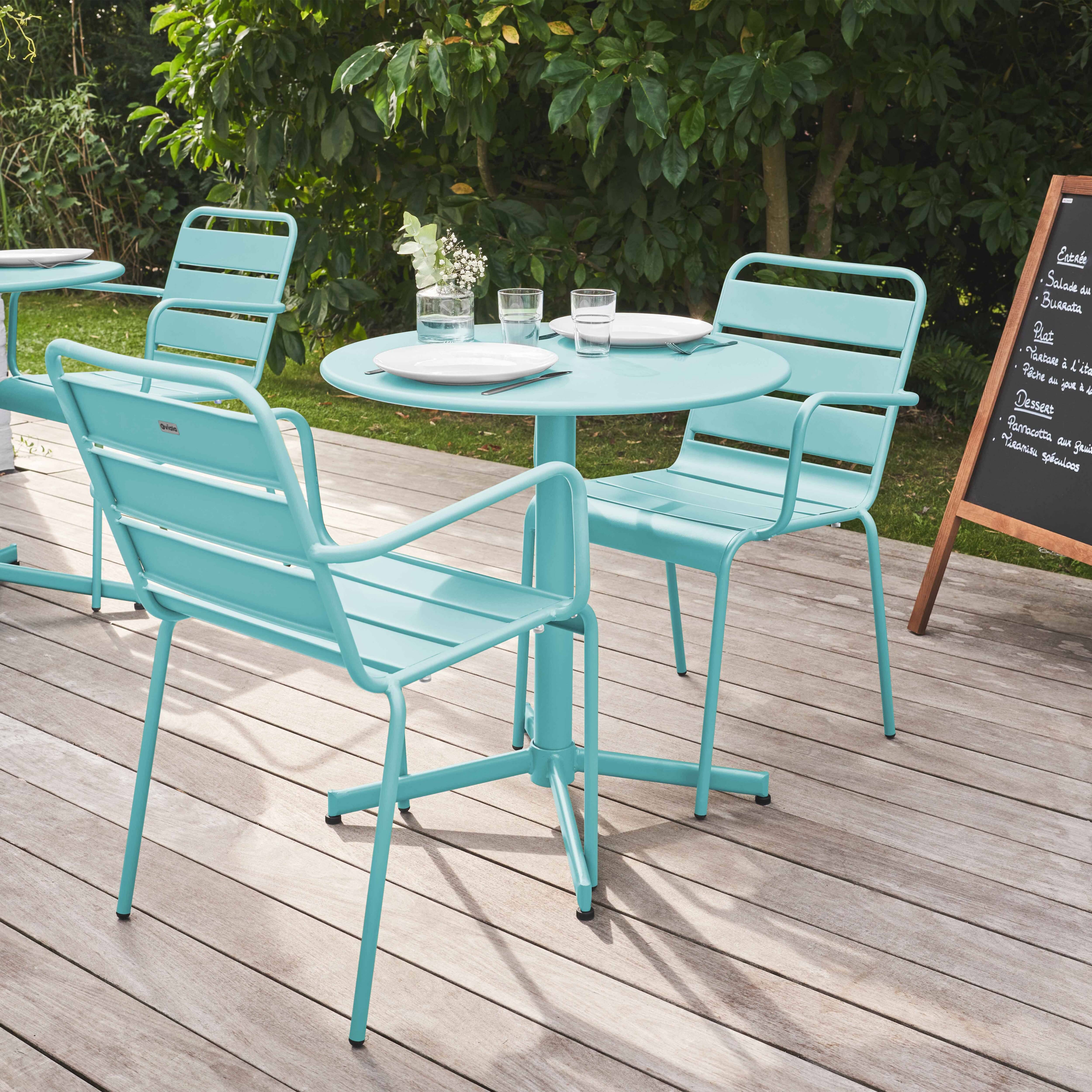 Oviala - Ensemble table de jardin et 2 fauteuils métal turquoise Palavas - Oviala - Imagen 3