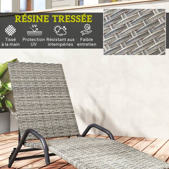 Bain de soleil résine tressée marron 156 x 62 x 96 cm - PANGIVO - Image 8