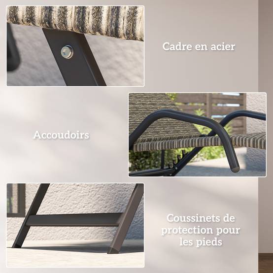 Bain de soleil résine tressée marron 156 x 62 x 96 cm - PANGIVO - Image 9