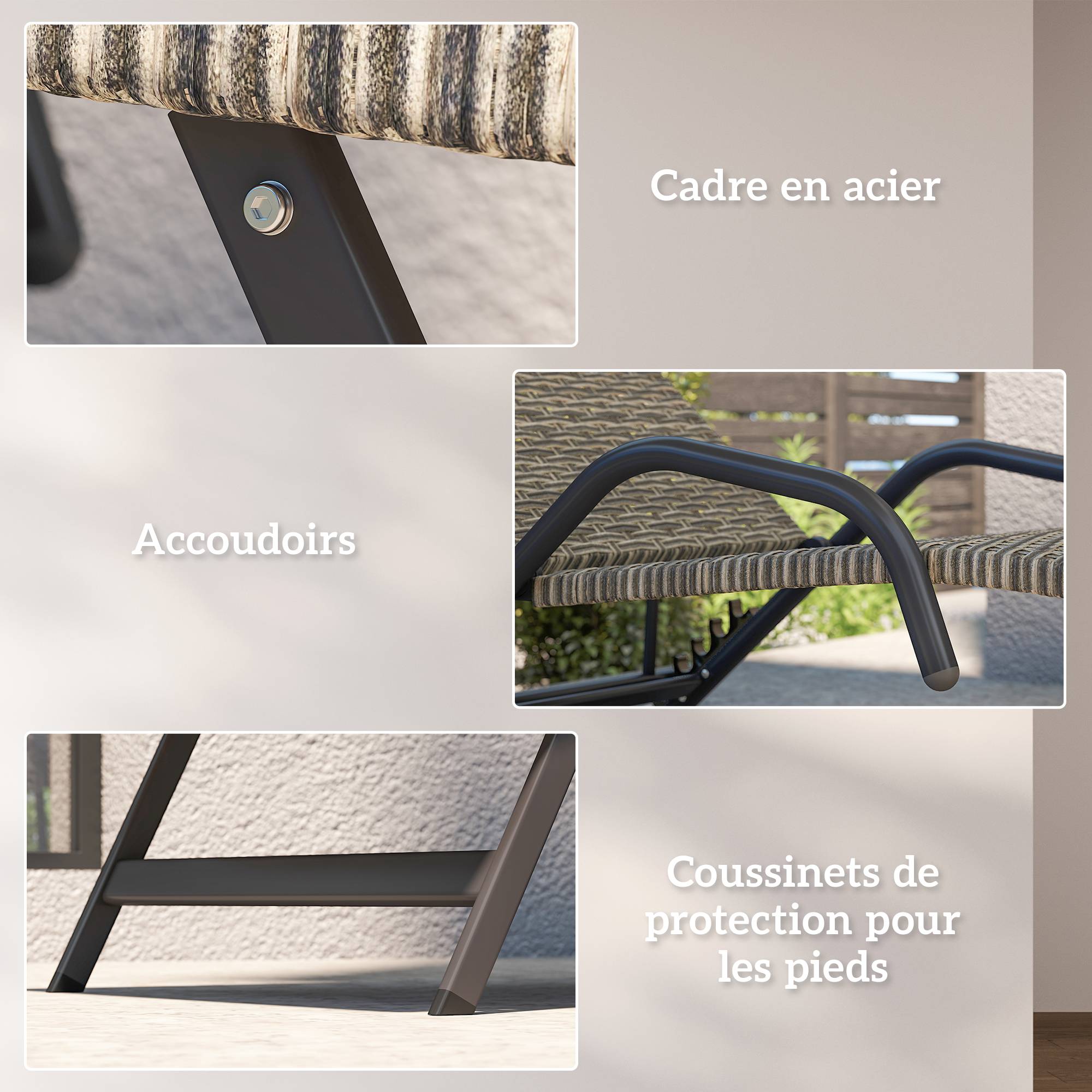 Bain de soleil résine tressée marron 156 x 62 x 96 cm - PANGIVO - Image 9