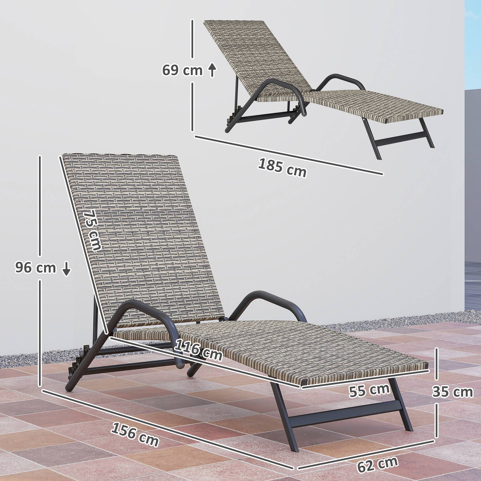 Bain de soleil résine tressée marron 156 x 62 x 96 cm - PANGIVO - Image 5