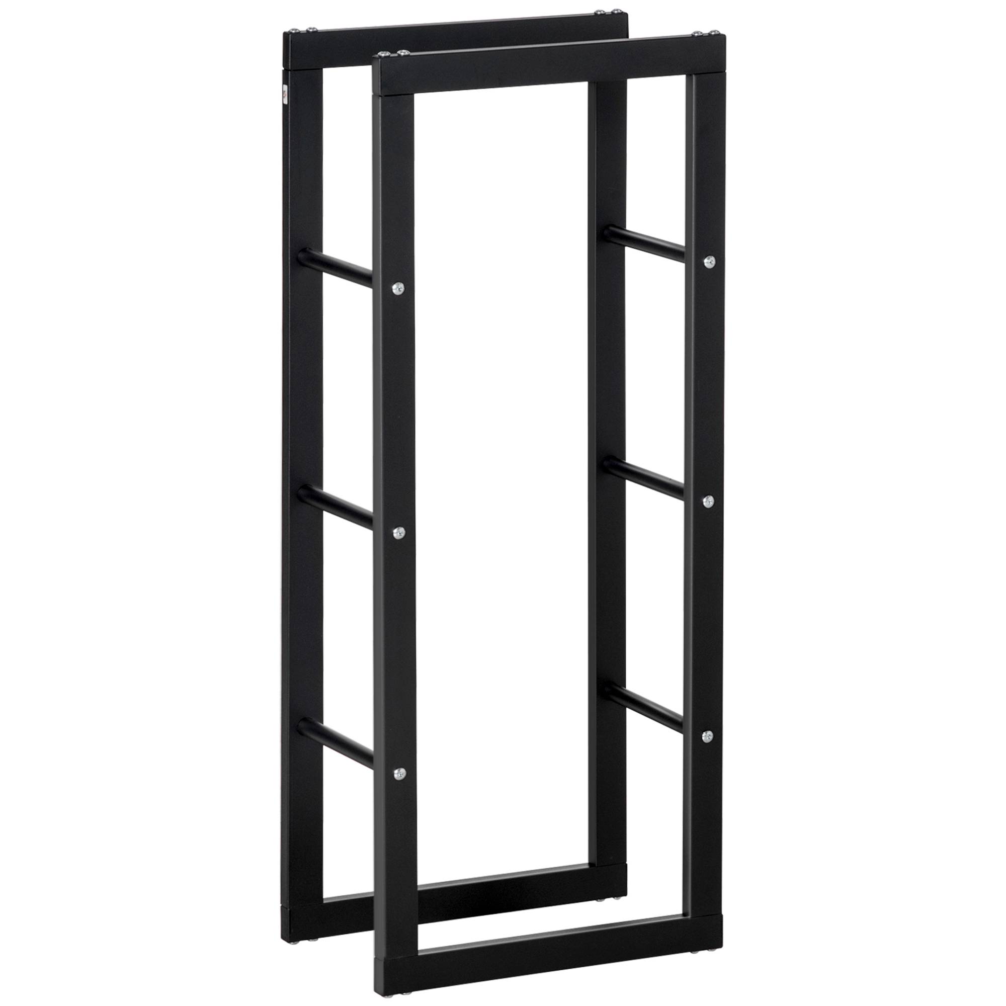 ComfortXL - Porte-bûches en métal noir 40 x 25 x 100 cm pour cheminée terrasse jardin extérieur rangement jusqu’à 100 kg - Image 10