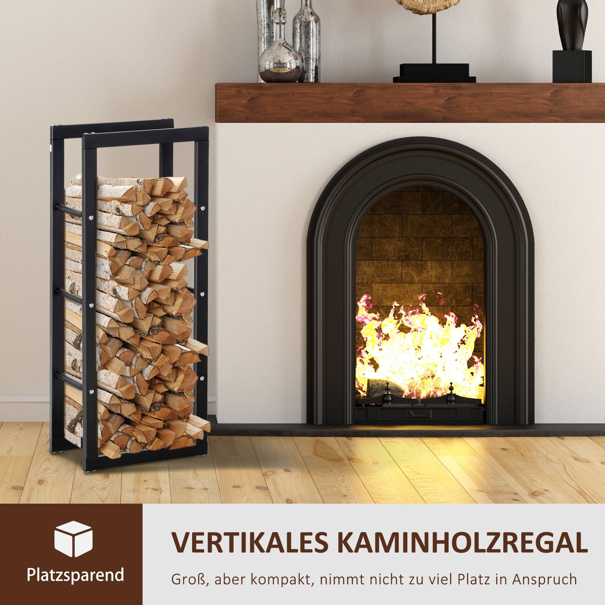 ComfortXL - Porte-bûches en métal noir 40 x 25 x 100 cm pour cheminée terrasse jardin extérieur rangement jusqu’à 100 kg - Image 4