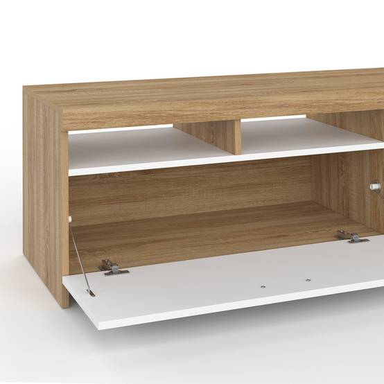Meuble TV 110 cm MALO bois et placard blanc - Image 6